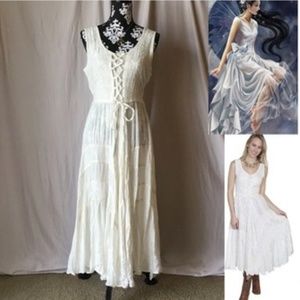 Scully Ivory Fairy Lace-up Corset Embroidered Sleeveless Midi Dress, NWT, Small